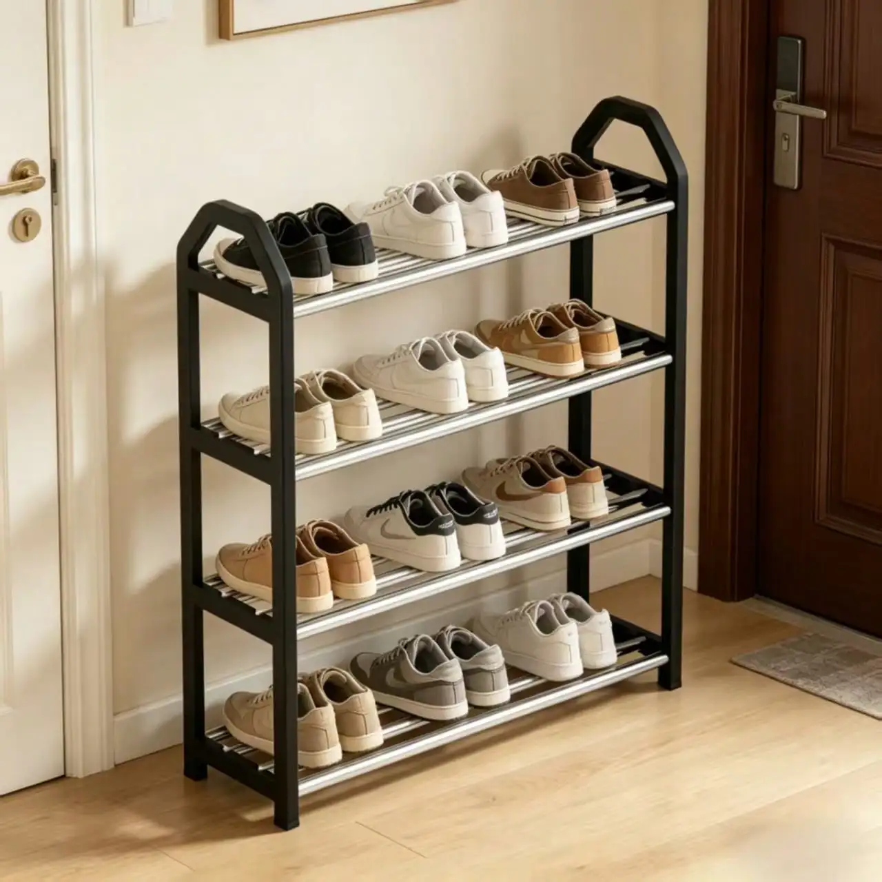 Heavy Duty 4-Tier White Metal Shoe Rack – Freestanding Slim Shoe Organizer, Space-Saving Shoe Storage Shelf for Entryway, Hallway, Closet, Bedroom & Apartment 2