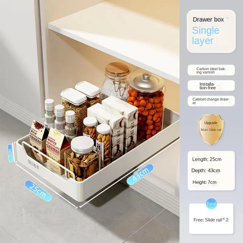Kitchen Storage Rack with Slide Rails Pull-out Kitchen Drawer Type Storage Tray Spice Box Trays Storage Rack Cabinets Organizer
