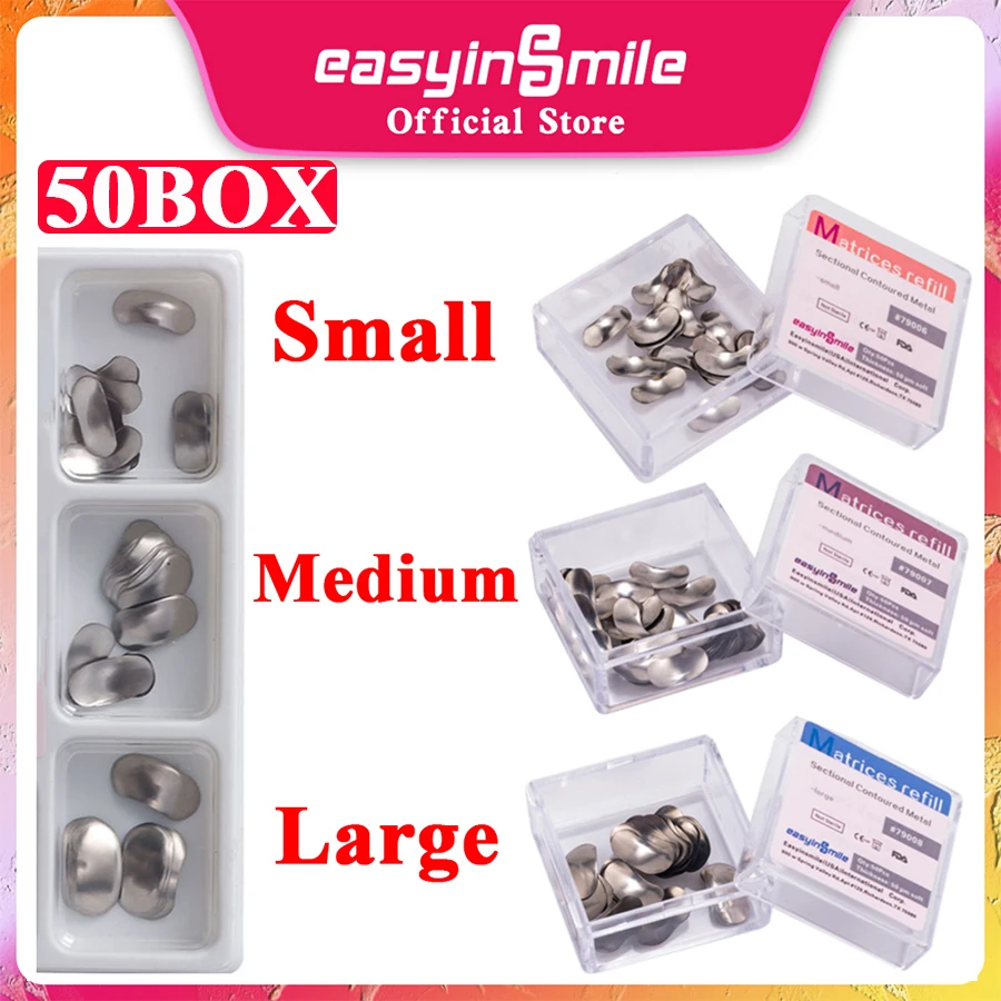 100-Pack Dental Sectional Contoured Matrix Bands With Ledge - Refill For Small, Medium, Large Teeth