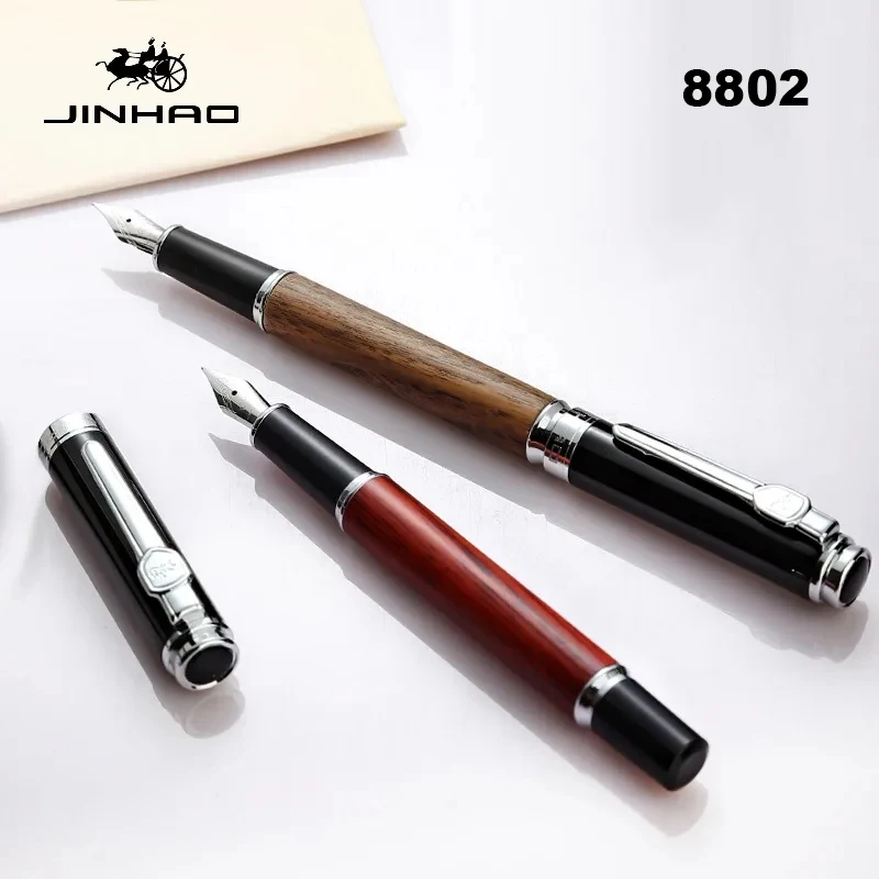 Jinhao 8802 나무 만년필, EF/F/M 펜촉, 고급스럽고 우아한 잉크 펜, 캘리그라피 펜, 학교 사무실 필기구 용품