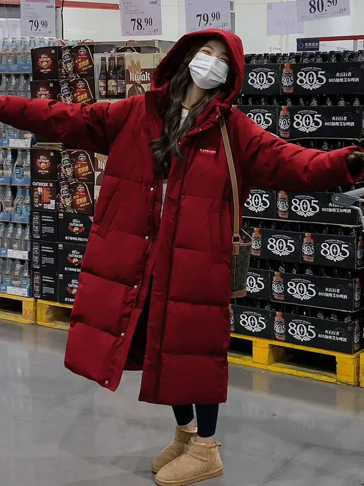 winter long down jacket Women Warm Jacket Red black Puffer Jacket Quilted Parkas Long Sleeve Zipper Snowwear Outerwear Coats