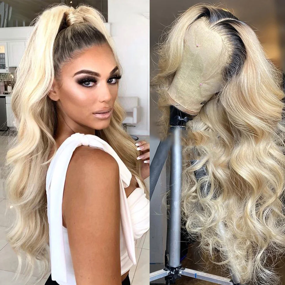 

Glueless Soft 26“ 180Density Long Ombre Blonde 613 Body Wave Lace Front Wig For Black Women BabyHair Preplucked Heat Resistant