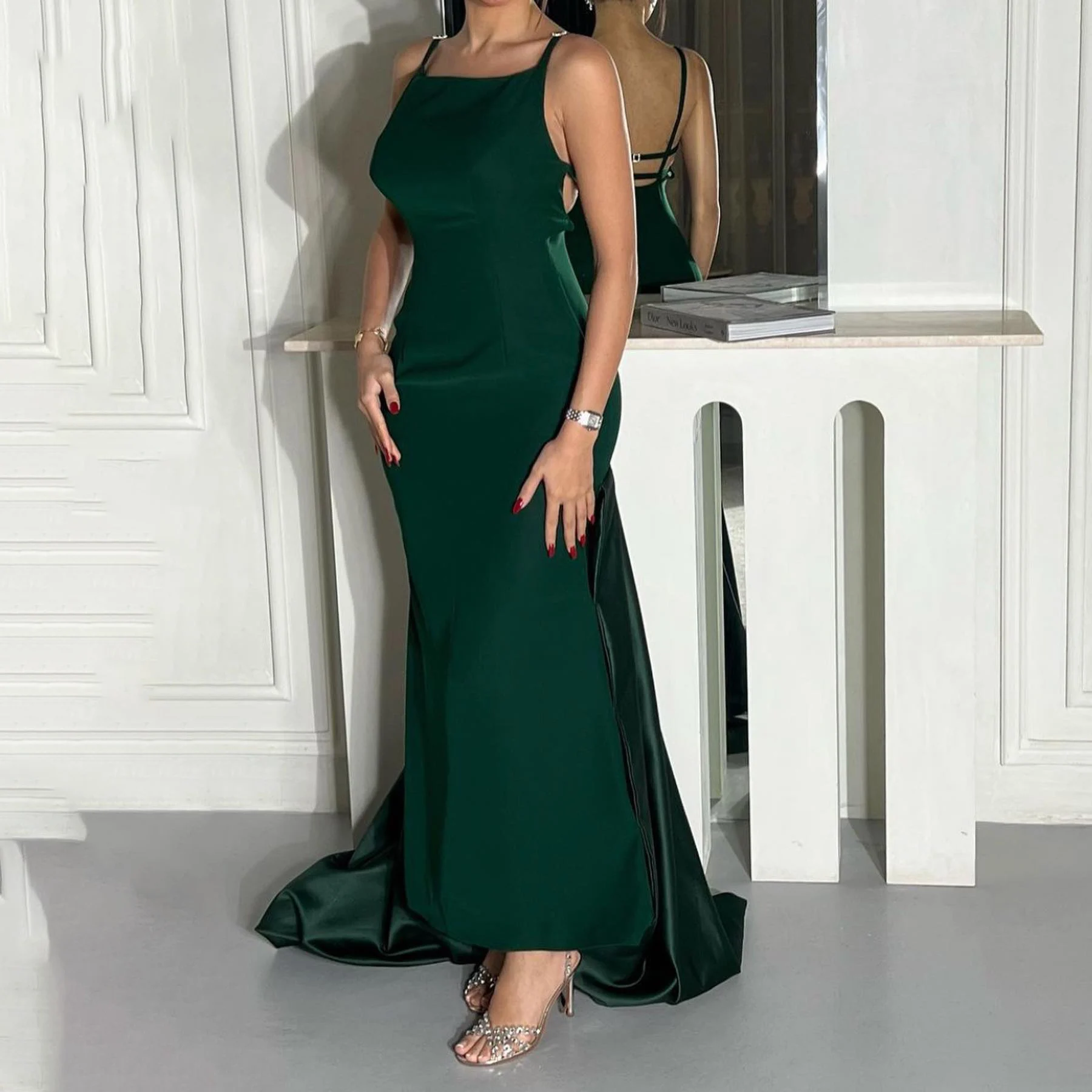 

OEING Square Collar Luxury Garden Evening Dresses Mermaid Sleeveless Formal Birthday Ankle Length Elegant Prom Gown Party Women