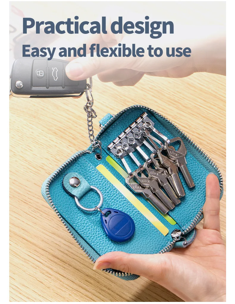 Key Case Multifunctional Zipper Men's Household Key Case Universal Car Keybag Women Leather Organizer Keychain Wallet 10 Color