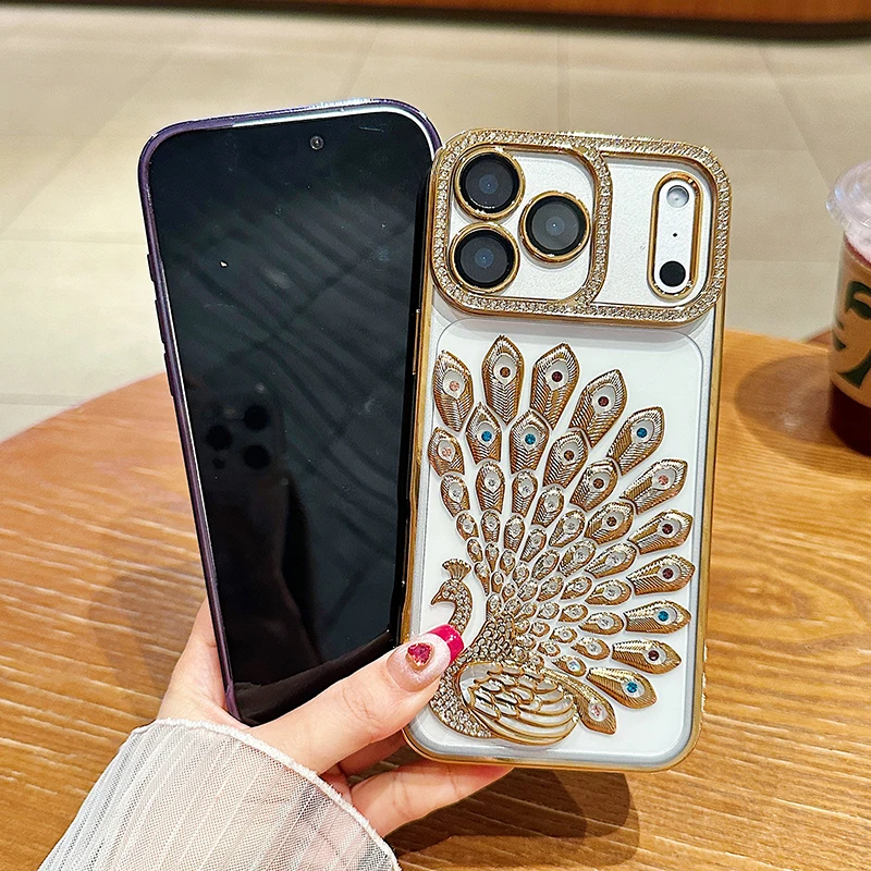 Luxury Solid Color Plating Peacock Shockproof Phone Case with Bumper Back Cover
