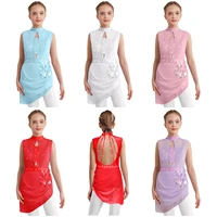 Kids Girls Gymnastics Ballet Dance Dress Sleeveless Sheer Mesh Shiny Rhinestones Tutu Dress for Figure Skating Dance Performance - Image 6