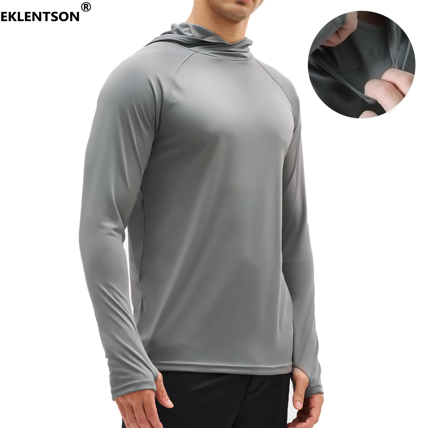 EKLENTSON Men's UPF 50+ Lightweight Hoodie Shirts Quick Dry Cross-Collar Rash Guard Shirt Sun Protection for Athletic Running