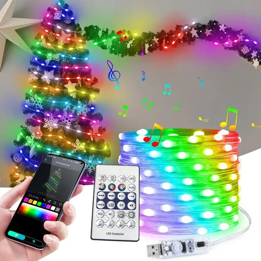 

5M 10M 20M 40M Smart App Fairy Light With Remote Outdoor RGB Christmas Tree String Light Wedding Party Decor Holiday Lighting
