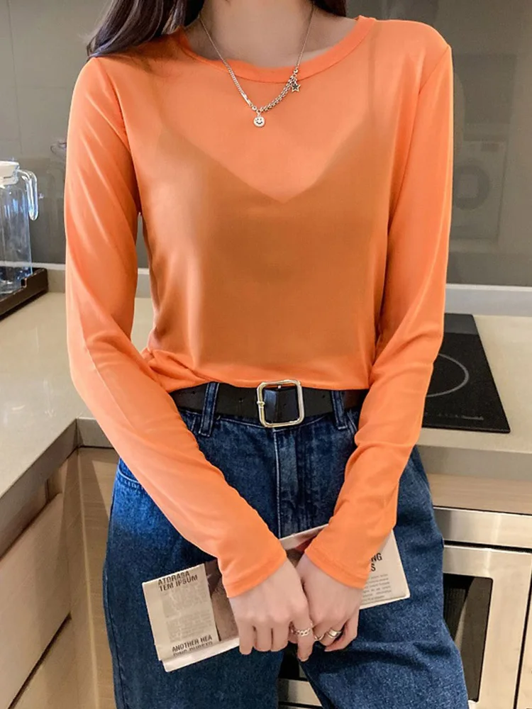 Summer Korean Fashion Mesh T-shirts Women Vintage Transparent Tops for Women Loose White Transparent Office Lady Shirts