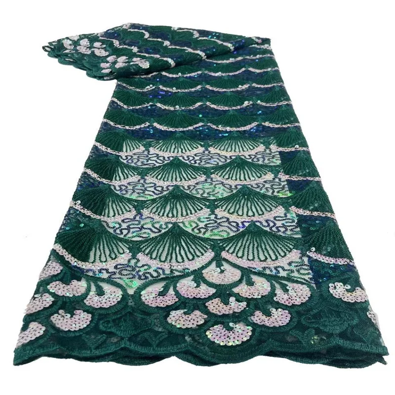 

Dark Green French Tulle Lace Fabric 2023 High Quality Embroidered African Net Laces Nigerian Fabrics With Sequins J99-2