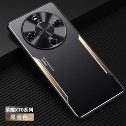 Premium Aluminum Alloy + PC Shockproof Protective Back Cover Case for Honor X70 (Gold)