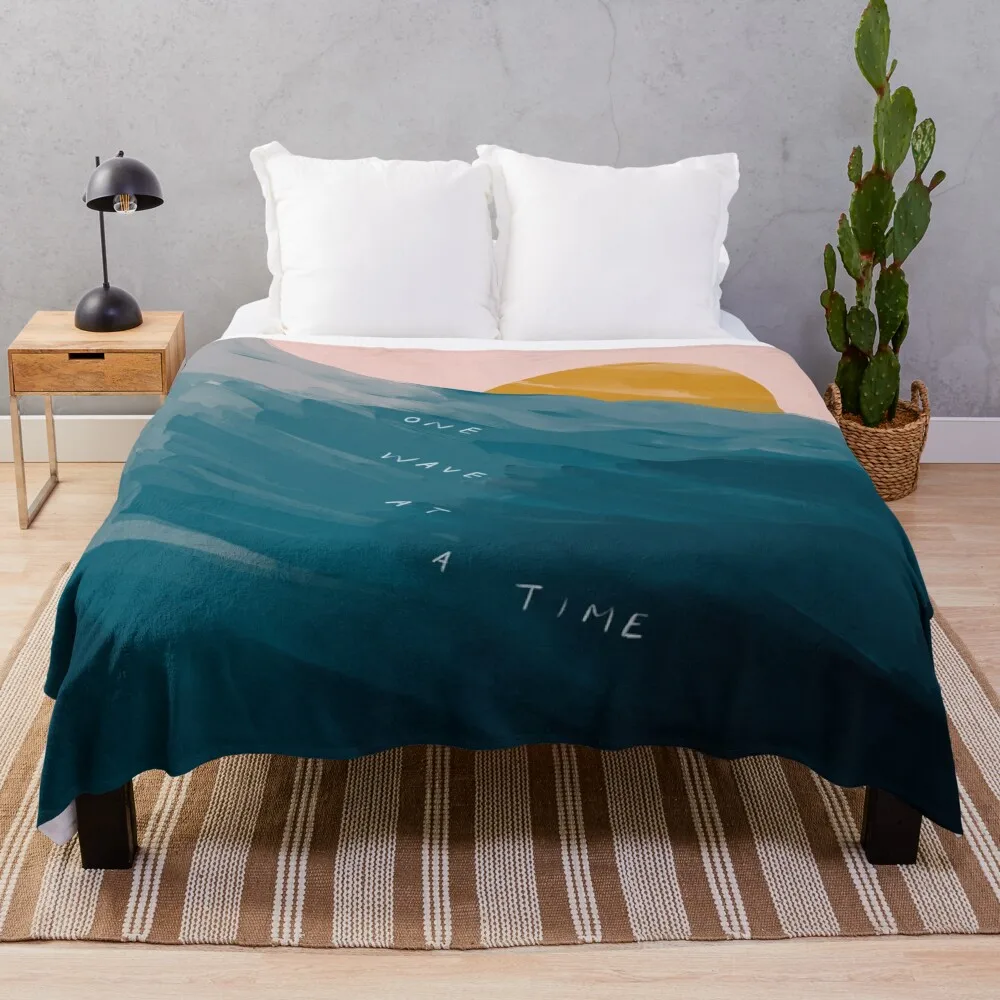 

One Wave At A Time - Abstract Art - Inspirational Quote with Ocean, Sea Inspired - Morgan Harper Nichols Throw Blanket