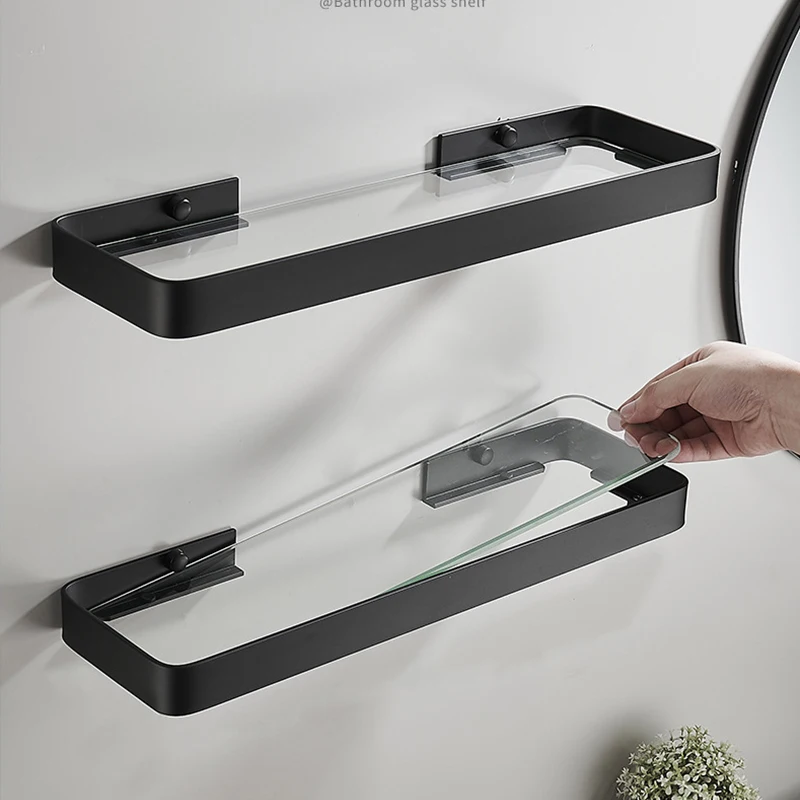 

Black Bathroom Shelf Glass Shelf,Square 20-50cm Black bathroom corner shelves,Shower room Rack,Aluminum Cosmetic Shelf
