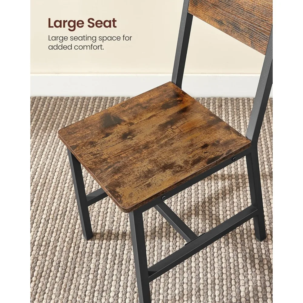 Dining Chair Set of 2, Rustic Wood Chairs with Metal Steel Frame, Easy to Assemble, Comfortable Seat 6