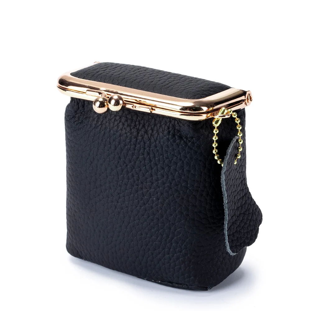 Elegant Women's Real Leather Cosmetic Bag with Golden Hasp - Compact Makeup and Coin Pouch