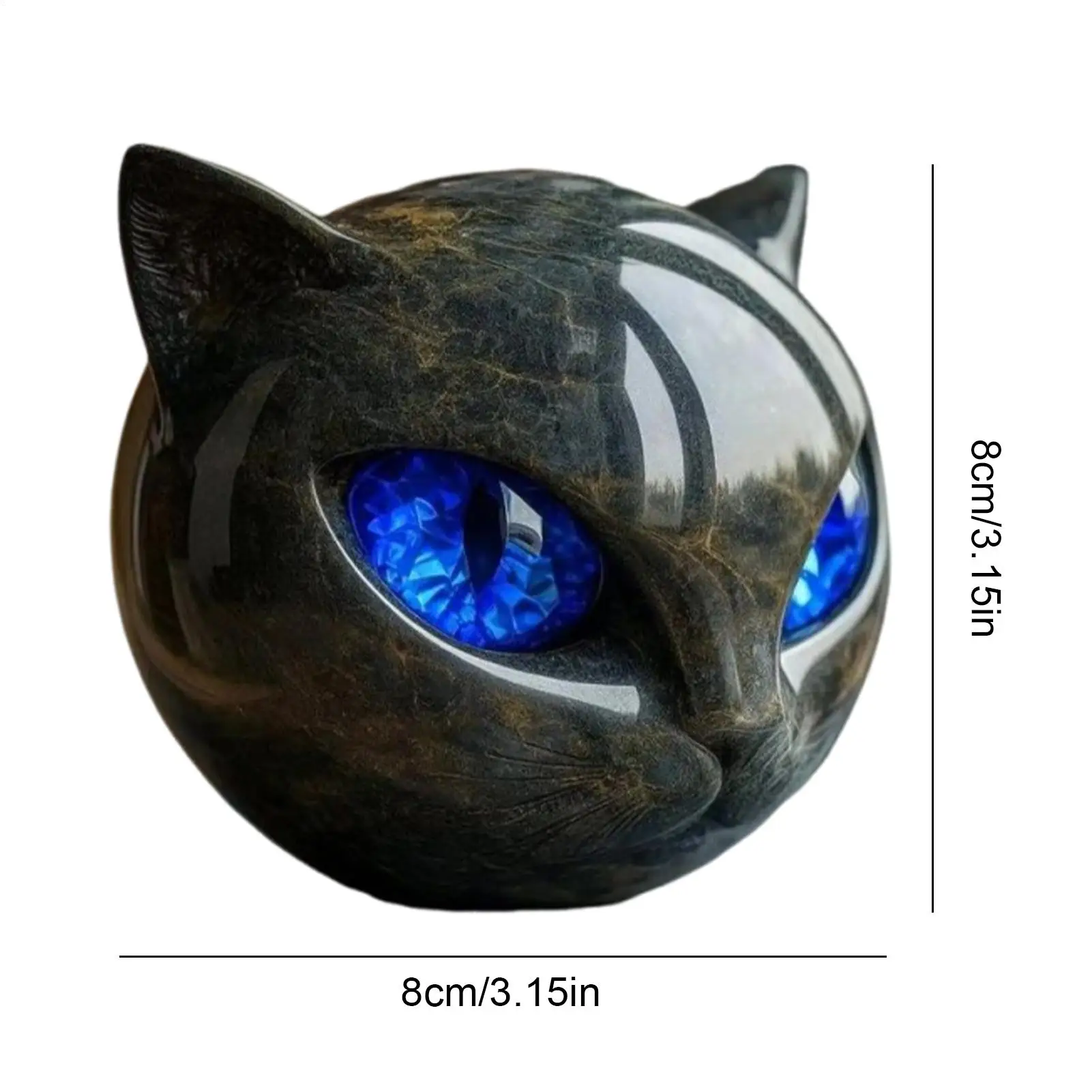 Luxury Black Cat Stone Sculpture - Handgeschnitzte Katzenstatue, Obsidian Optik