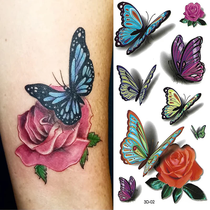 

1PC Sexy 3D Butterfly Flower Temporary Tattoos for Girls Women Body Art Painting Arm Legs Tattoos Sticker Arm Wrist Fake Tatoo