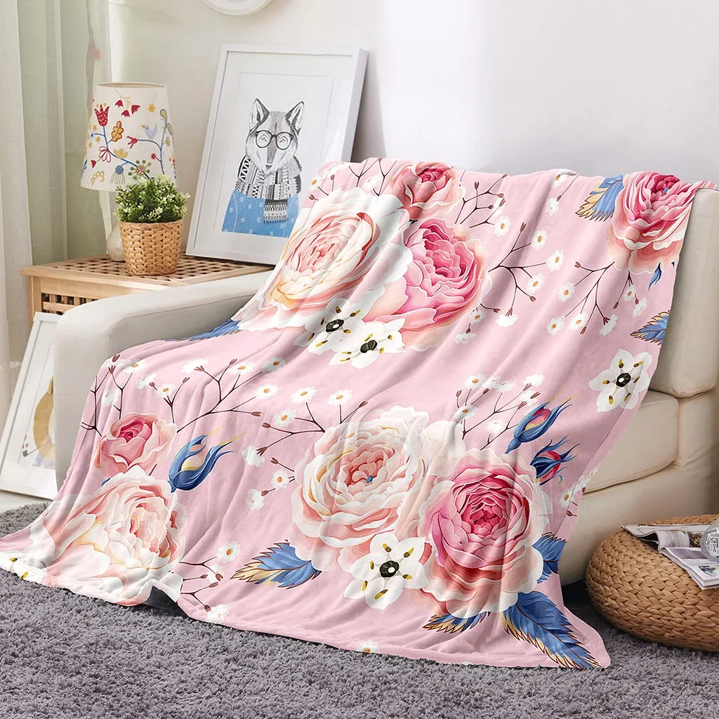 

Flower Floral Women Pink Girl Soft Throw Polyerter Blanket for Home Bedroom Bed Sofa Travel Office Rest Cover Blanket Kids