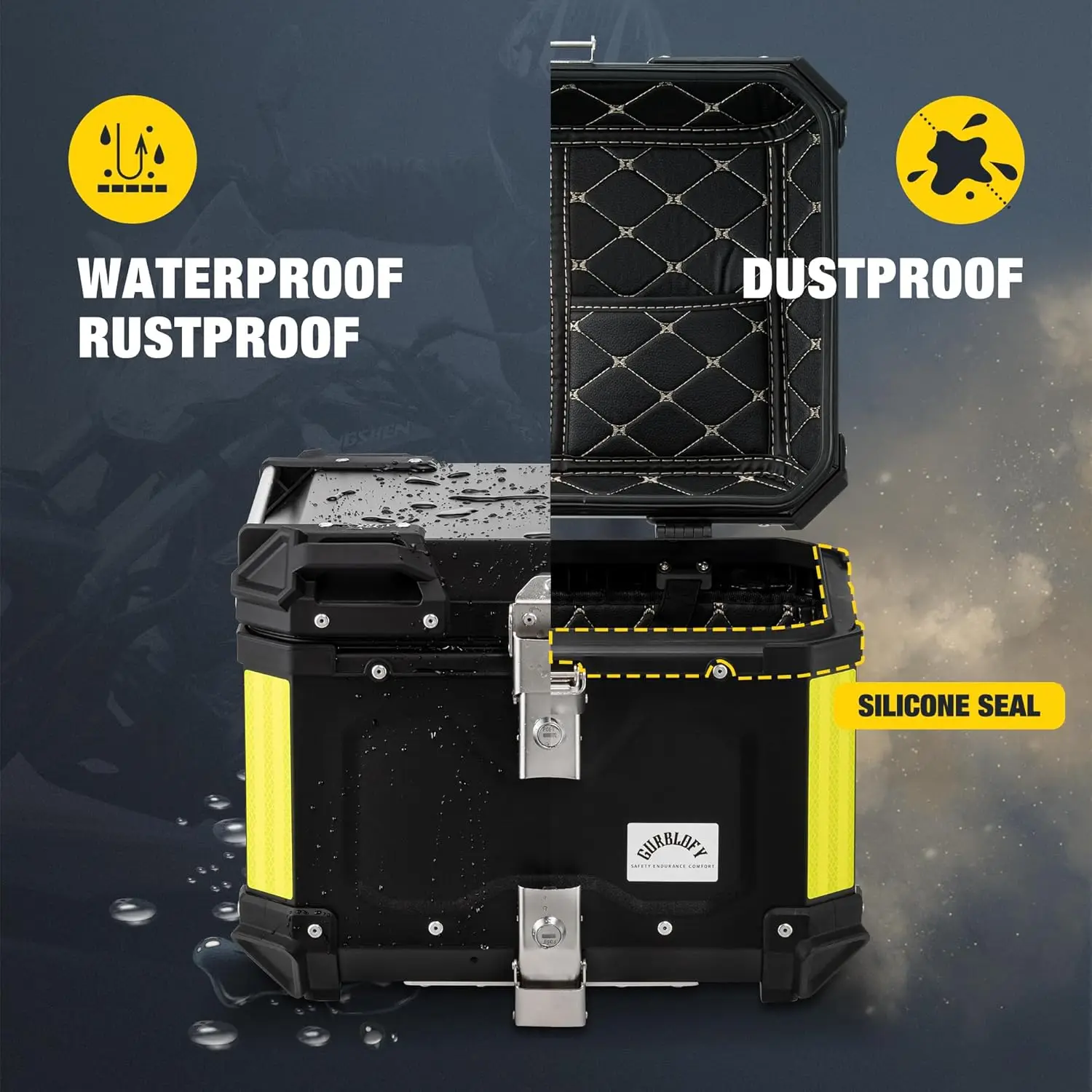 Motorcycle Rear Luggage Case 45L Universal Waterproof Helmet Box Aluminum Alloy Motorbike Trunk Tail