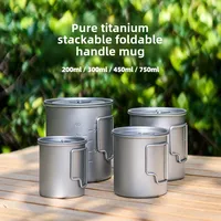 Pure Titanium Mug with Lid, Outdoor Folding with Handle, Double-layer Anti-scalding Portable Travel Set, Camping Water Cup 1