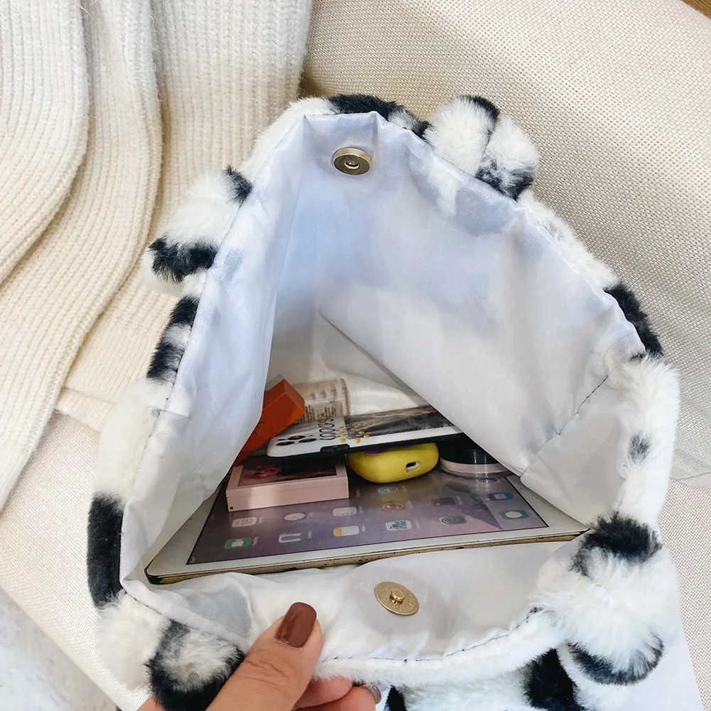 Plush Flower Print Shoulder Bag for Women Autumn
