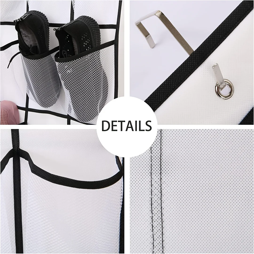 1pc Shoe Holder Rack for Over the Door, 28 Large Mesh Pockets Over The Door Shoe Rack, Back of Closet Organizer, Behind Door Han 2