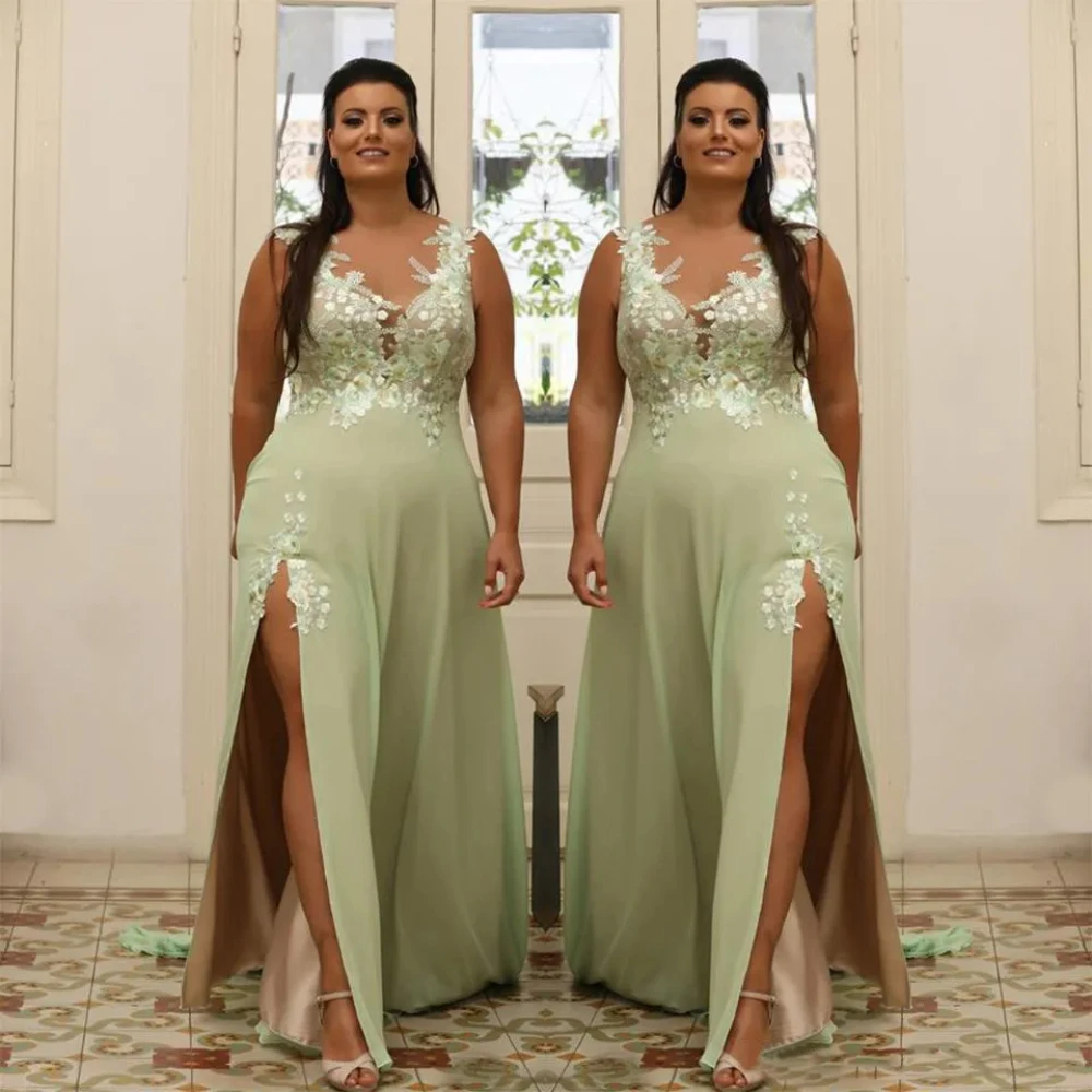 

Plus Size Exquisite Prom Gowns 2024 New Chiffon Tank Sweetheart Appliques Sleeveless Evening Dresses A-Line Side Split Dress Hot