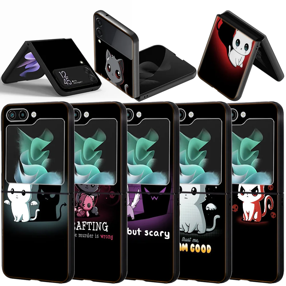 Cat Angel And Cat Demon3 Custodia Antiurto Per Samsung Galaxy Z Flip 5 4 3 5G Funda Zflip5 Black Hard Zflip3 Zflip4 Zflip5 Phone F