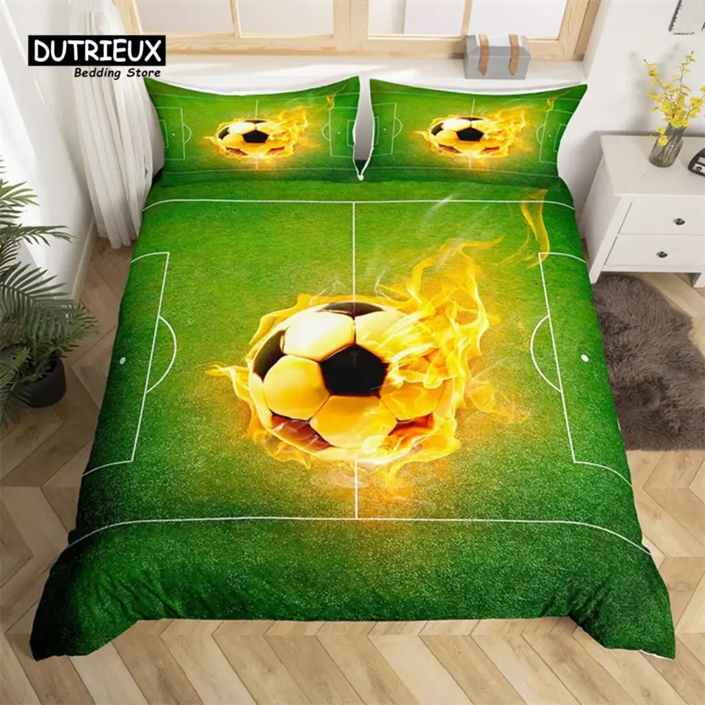 

Soccer Field Duvet Cover King Queen Football Comforter Cover Soccer Sports Bedding Set Microfiber Sport Theme Bedspread Cover