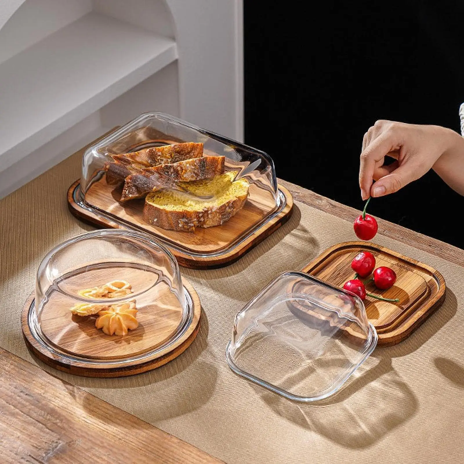 Glass Cover Butter Box Butter Storage Box Cheese Dessert Cover Kitchen Fresh-keeping Dessert Snack Dish