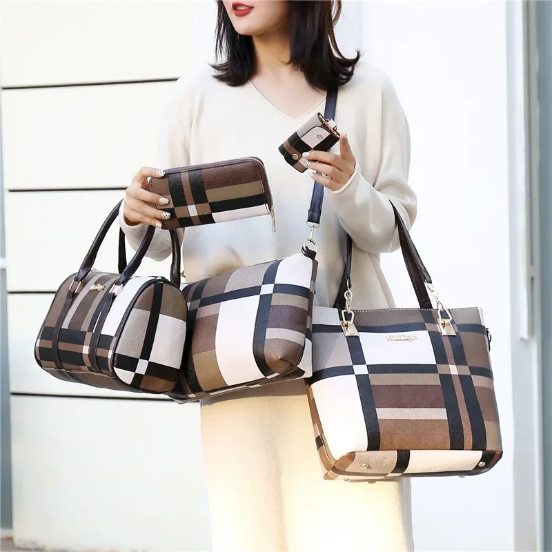 

Women Luxury Handbags Set Plaid Tassel Shoulder Bags Female Composite Bag Travel Bag Ladier Crossbody Bag
