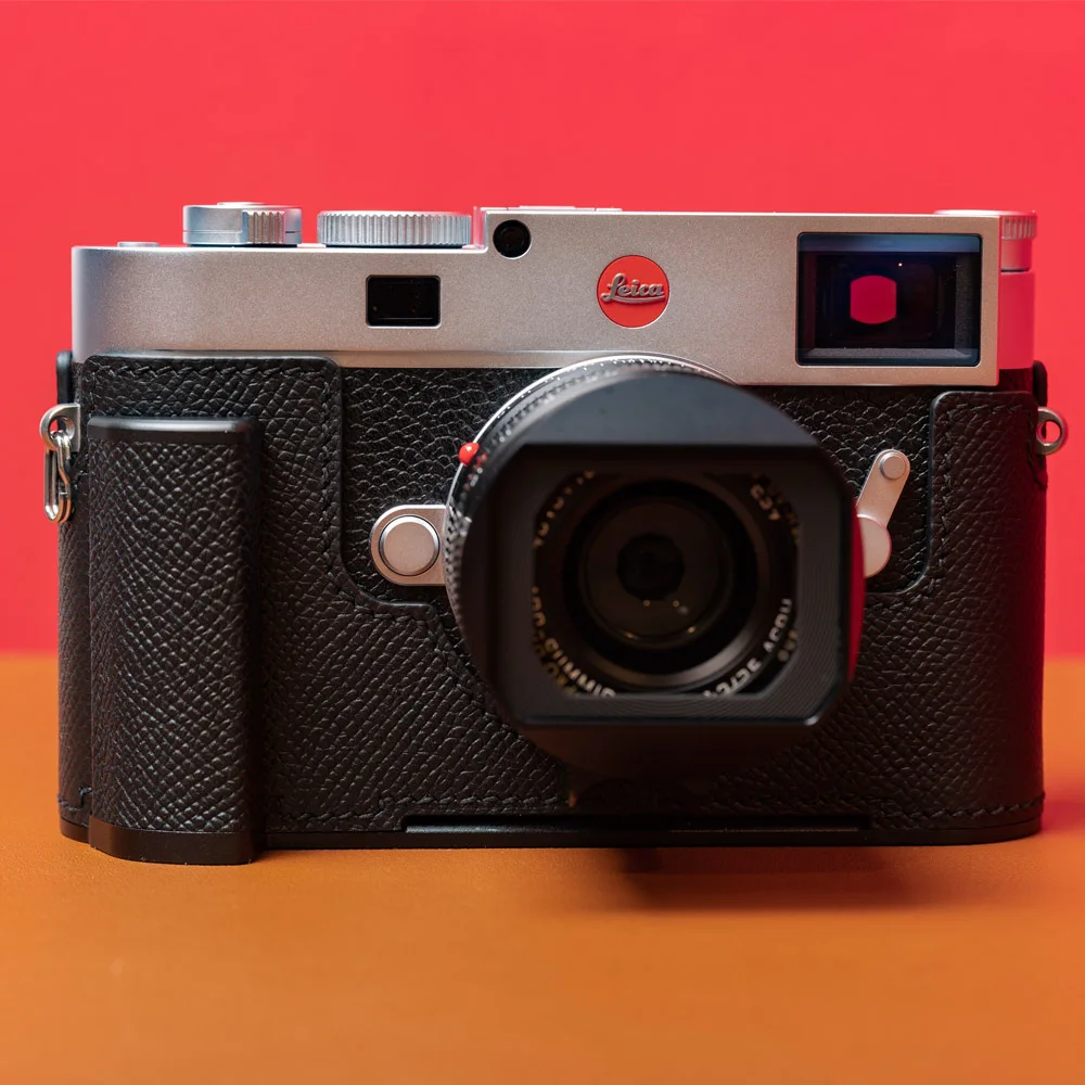 Borsa Fatta A Mano Mezza Custodia Per Fotocamera In Vera Pelle Impugnatura In Metallo Piastra A Coda Di Rondine Incorporata Per Leica M11 Nero