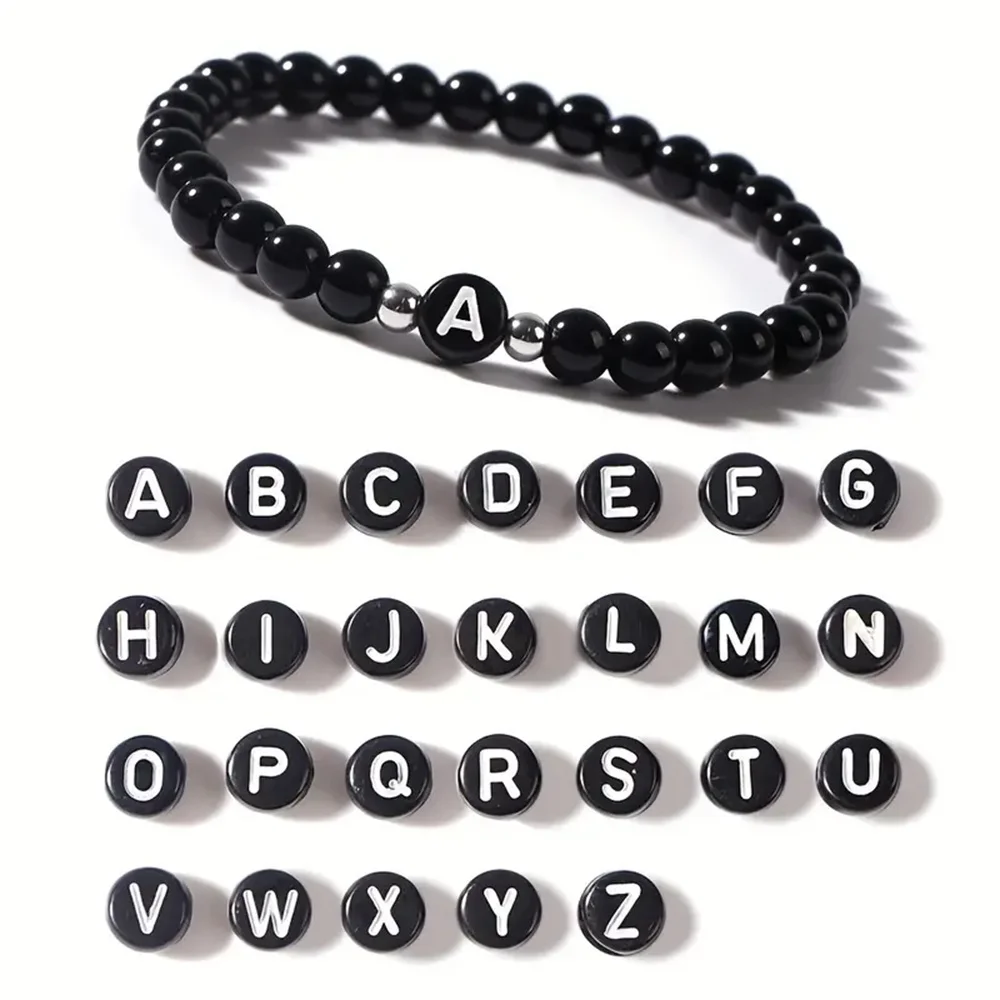 A-Z-Letter-Bracelet-Charm-Simple-Natural-Frosted-Beaded-Bracelet-Wrist ...