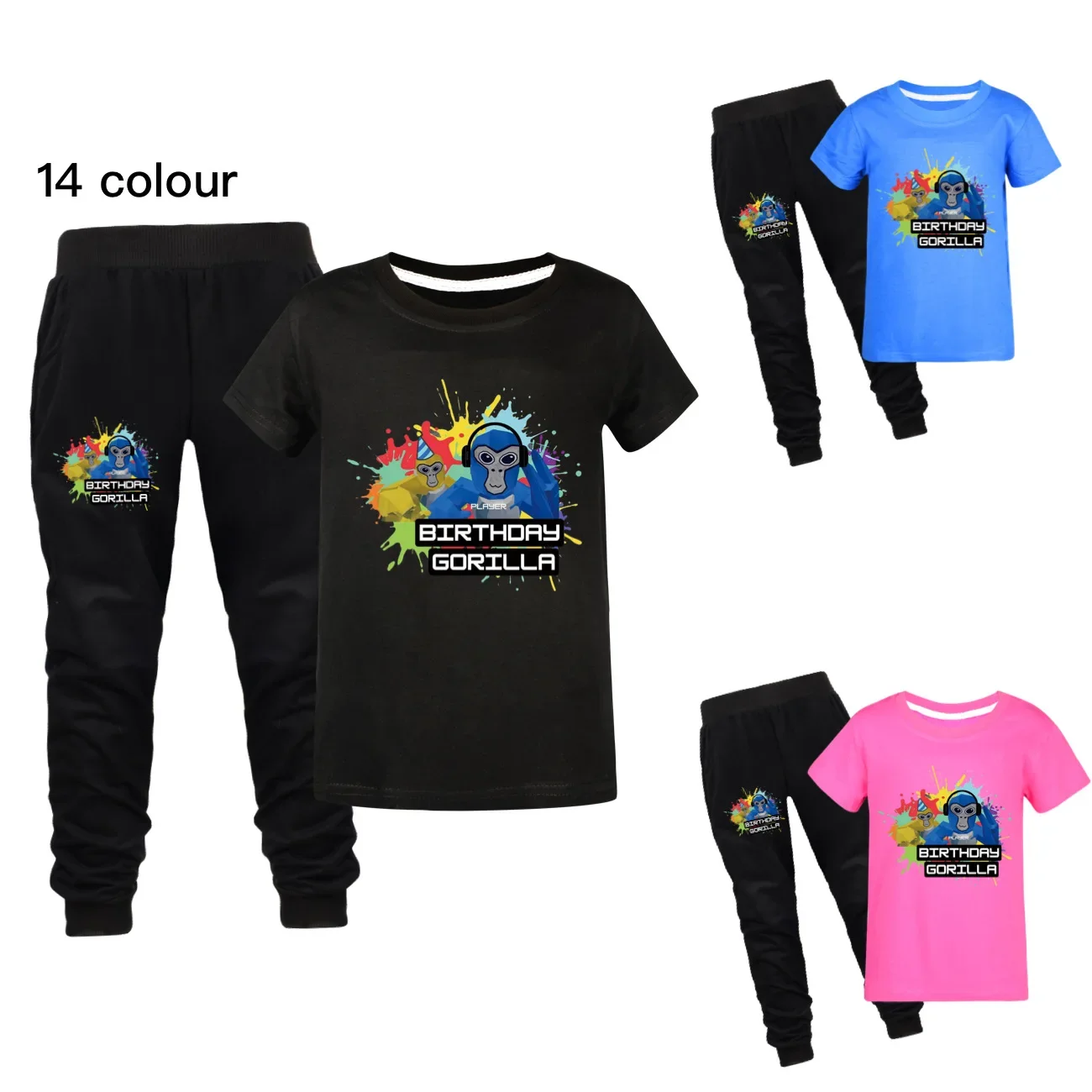 

New Game Gorilla Tag Monkey Clothes Kids Short Sleeve T-Shirt + Pants 2pcs Set Baby Girls cotton SportSuit Teenager Boys Outfits