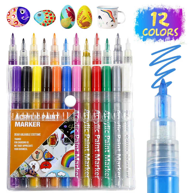 

Fineliner 0.7mm Acrylic Pens Set Permanent Stone Paint Markers Art Cheap Marker 12 Color Children Glass Drawing Wood Painting