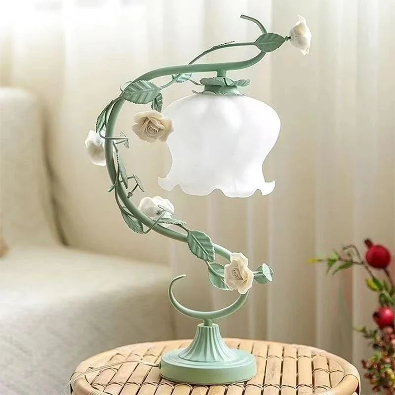 RONIN French Table Lamp American Living Room Bedroom Villa European Romantic Pastoral Creative Bedhead Desk Light
