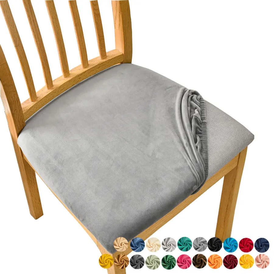 Velvet Chair Cushion Cover Solid Colors Seat Slipcovers Removable Anti