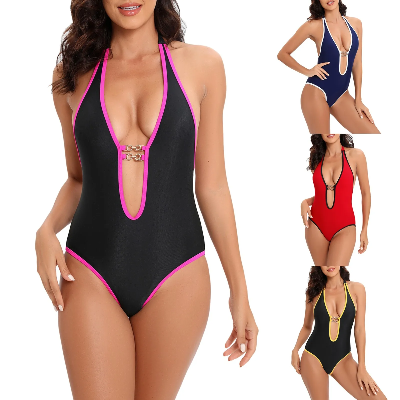 

Женский однотонный купальник с высокой талией, сексуальный купальник, бикини с жемчугом