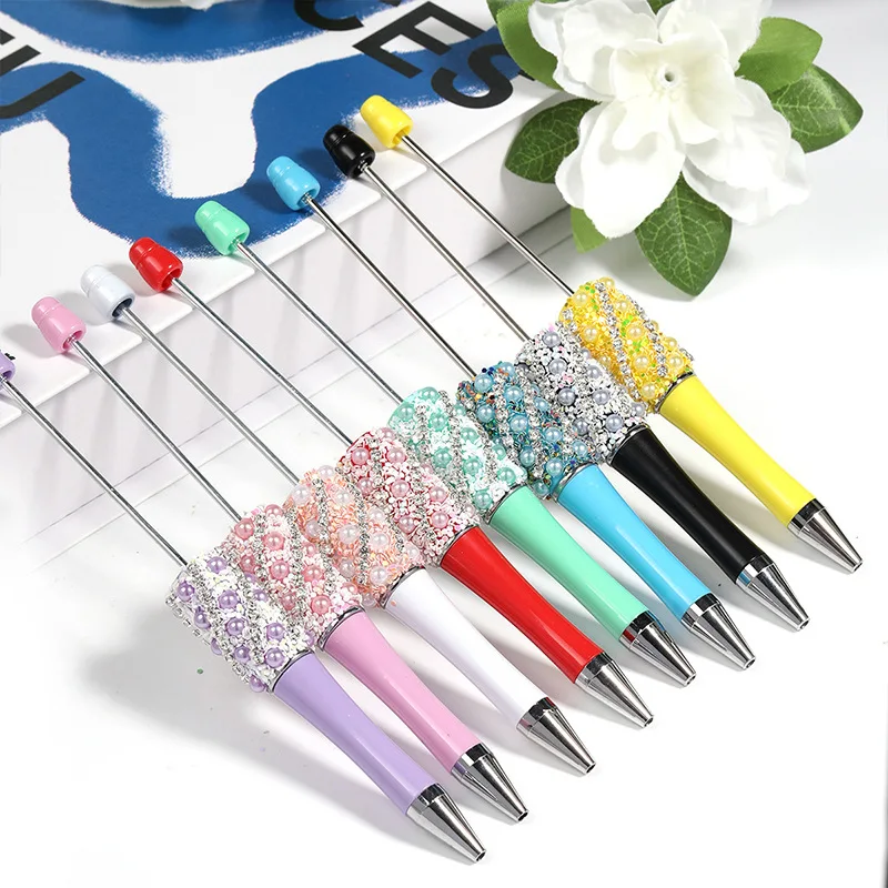 창의적인 DIY 구슬 펜, 눈송이 진주 구슬 볼펜, 멀티 컬러 플라스틱 볼펜, 학교 사무용품, 50 개