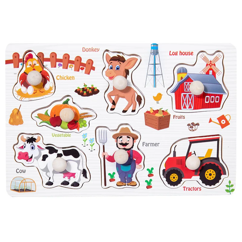 Baby Toys Montessori Wooden Puzzles Children Toys Hand Grab Board Animals Cognition Learning Educational Toys For Kids 1-3 Years