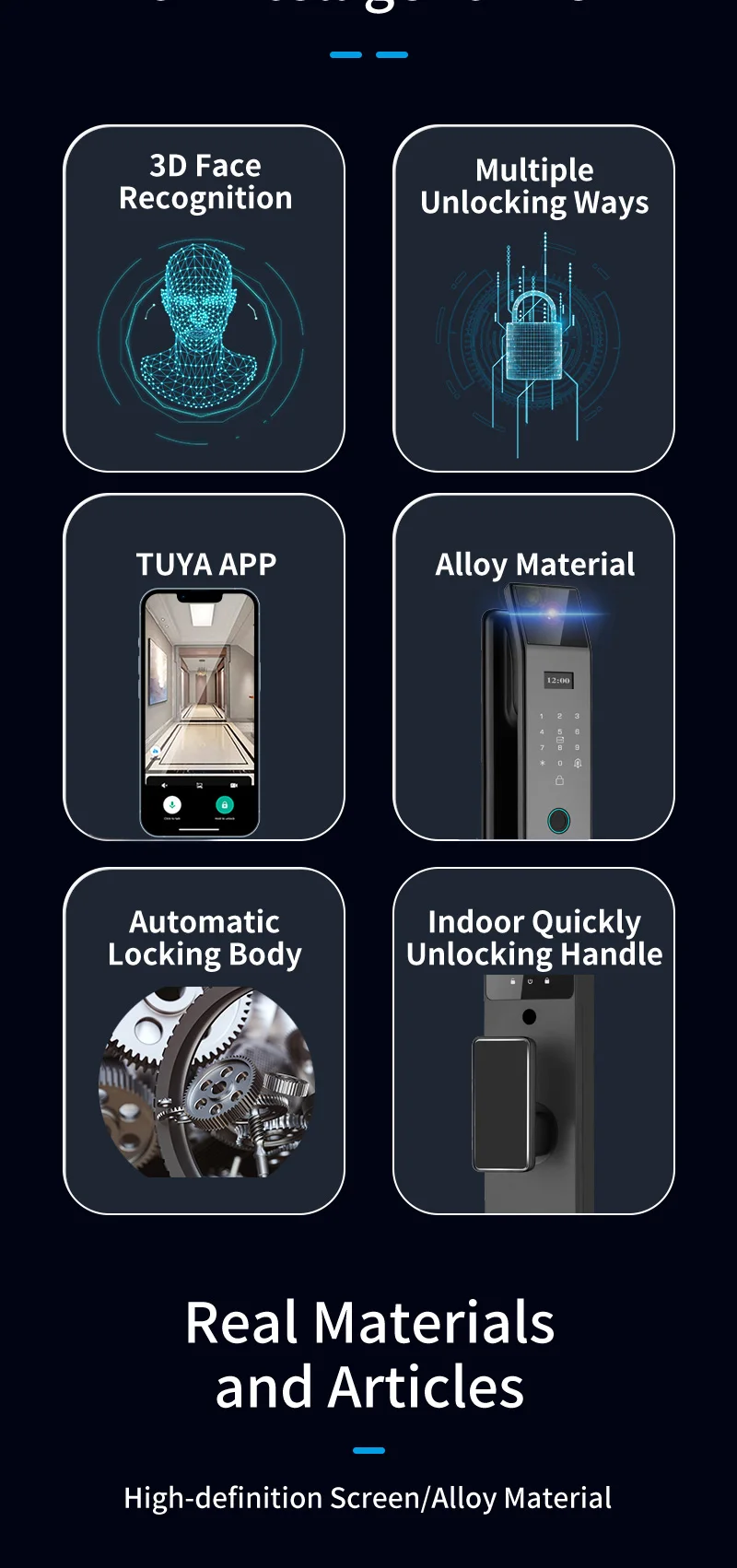 Tuya APP Smart Life APP Control Voice Intercom Smart Lock 3D Face Recognition Fingerprint Password Smart Door Lock With Camera