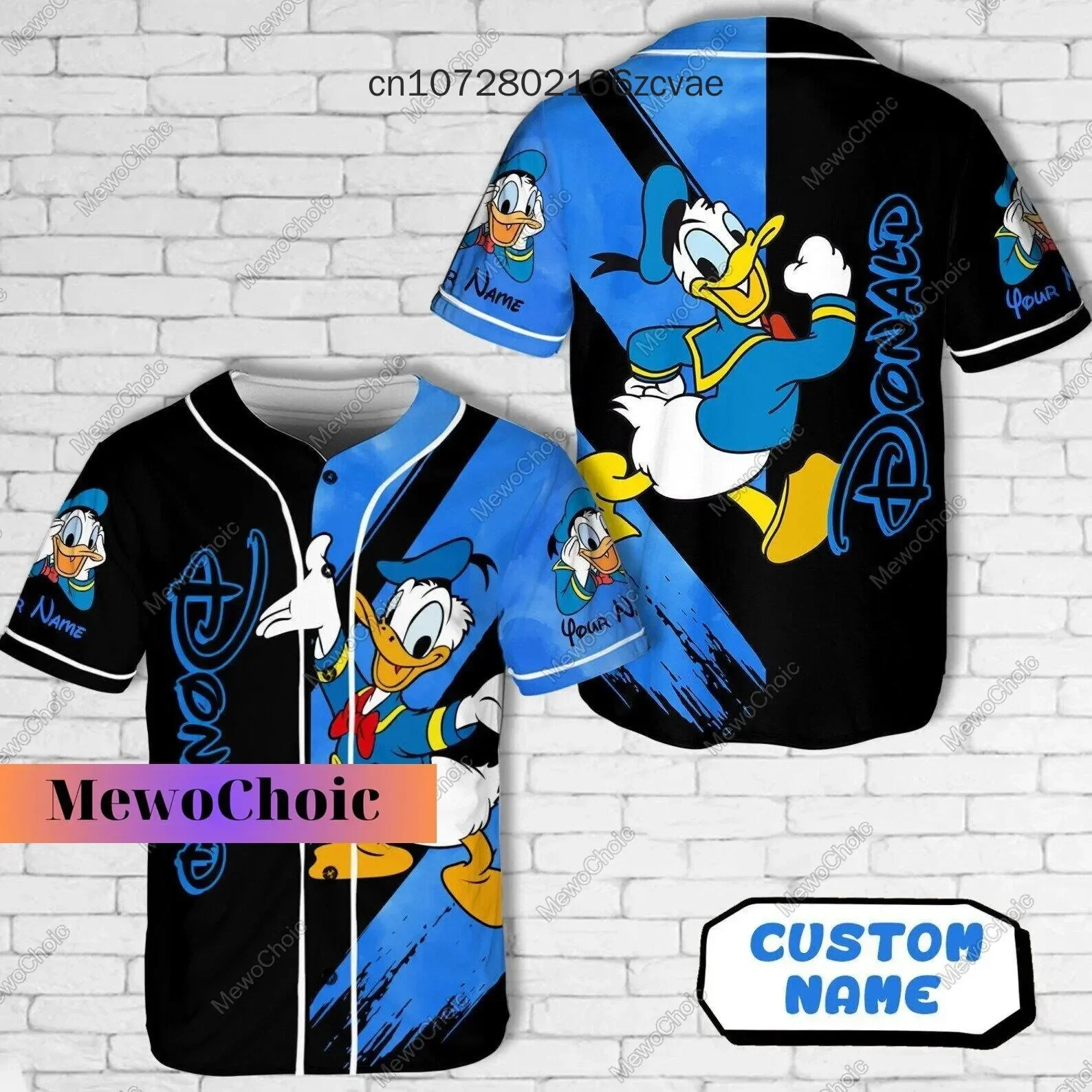 

Disney Donald Duck Blue and Black Jersey Custom Baseball Jersey Cartoon Print Jersey Men's and Women's Children's Shirt