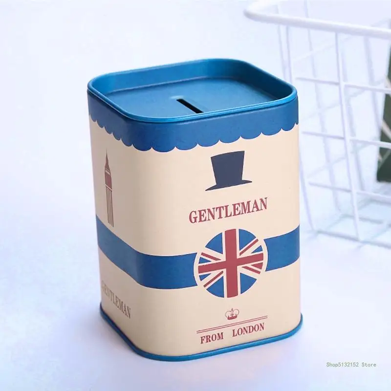 QX2E Piggy Metal Square Gentleman Tinplate Money Saving for Case for Adults Kids Girls Boys Jewelry Box Storage 3