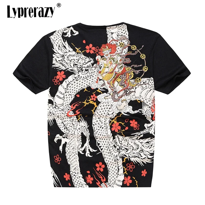 

Модная брендовая мужская футболка Lyprerazy в китайском стиле с вышивкой дракона летняя Уличная Повседневная футболка с коротким рукавом
