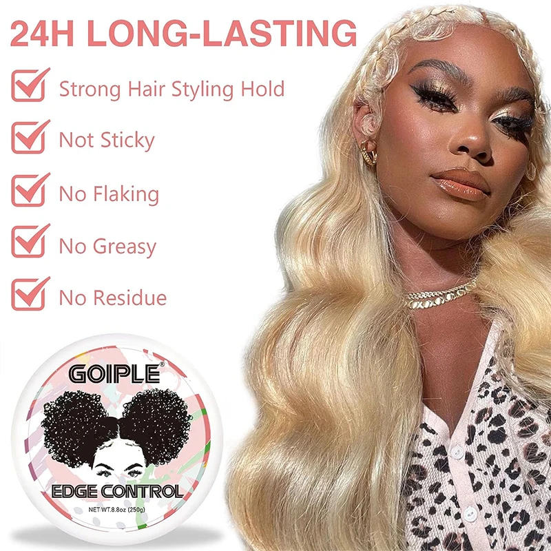 GOIPLE 8.25oz Edge Control Gel for Lace Wig Styling Wax Product 24 Hour Strong Hold Down Slick Baby Hair Black Finshing Cream 2