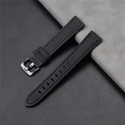 Vintage Crazy Horse Leather Watch Band - Premium Genuine Oil Wax Cowhide Strap - 22mm (Black )
