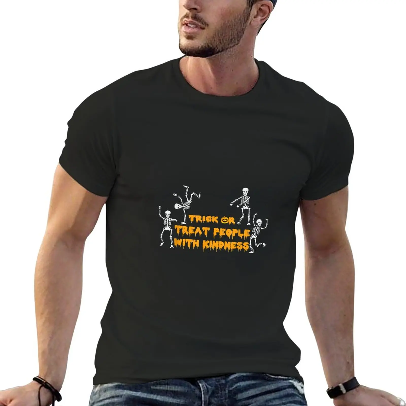 

Trick or Treat People With Kindness Halloween With Skeleton T-Shirt boys whites Blouse aesthetic clothes mens workout shirts