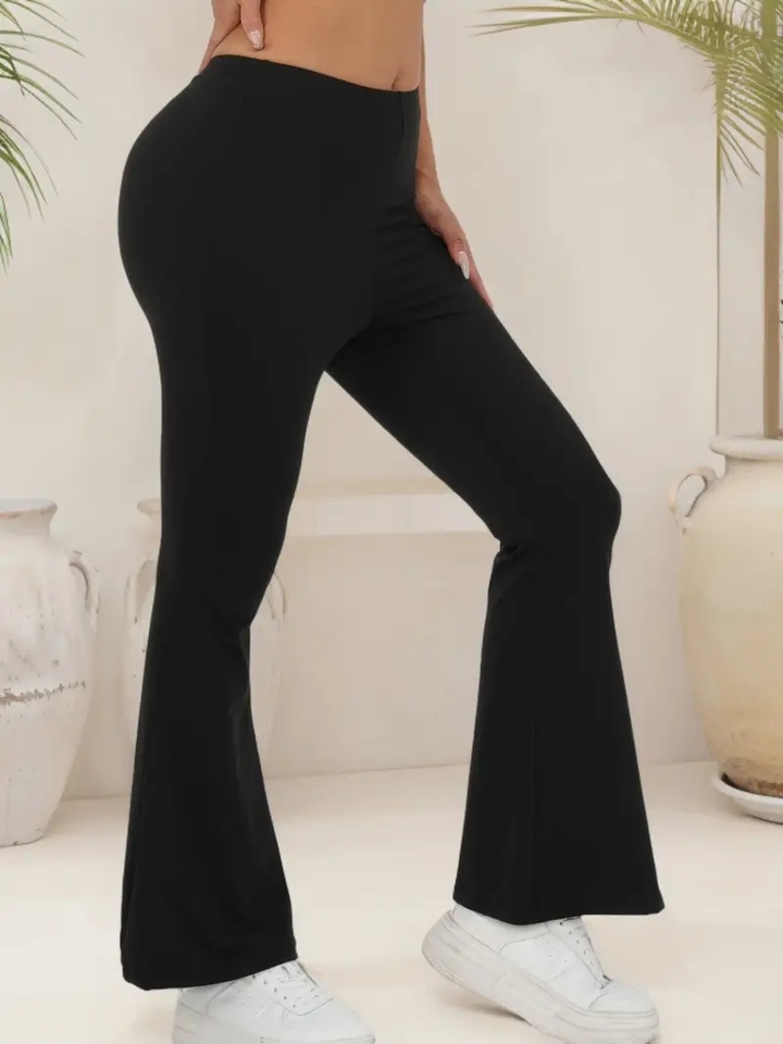Women's solid color casual sports pants, high elasticity, long length, casual sports clothing, flared pants