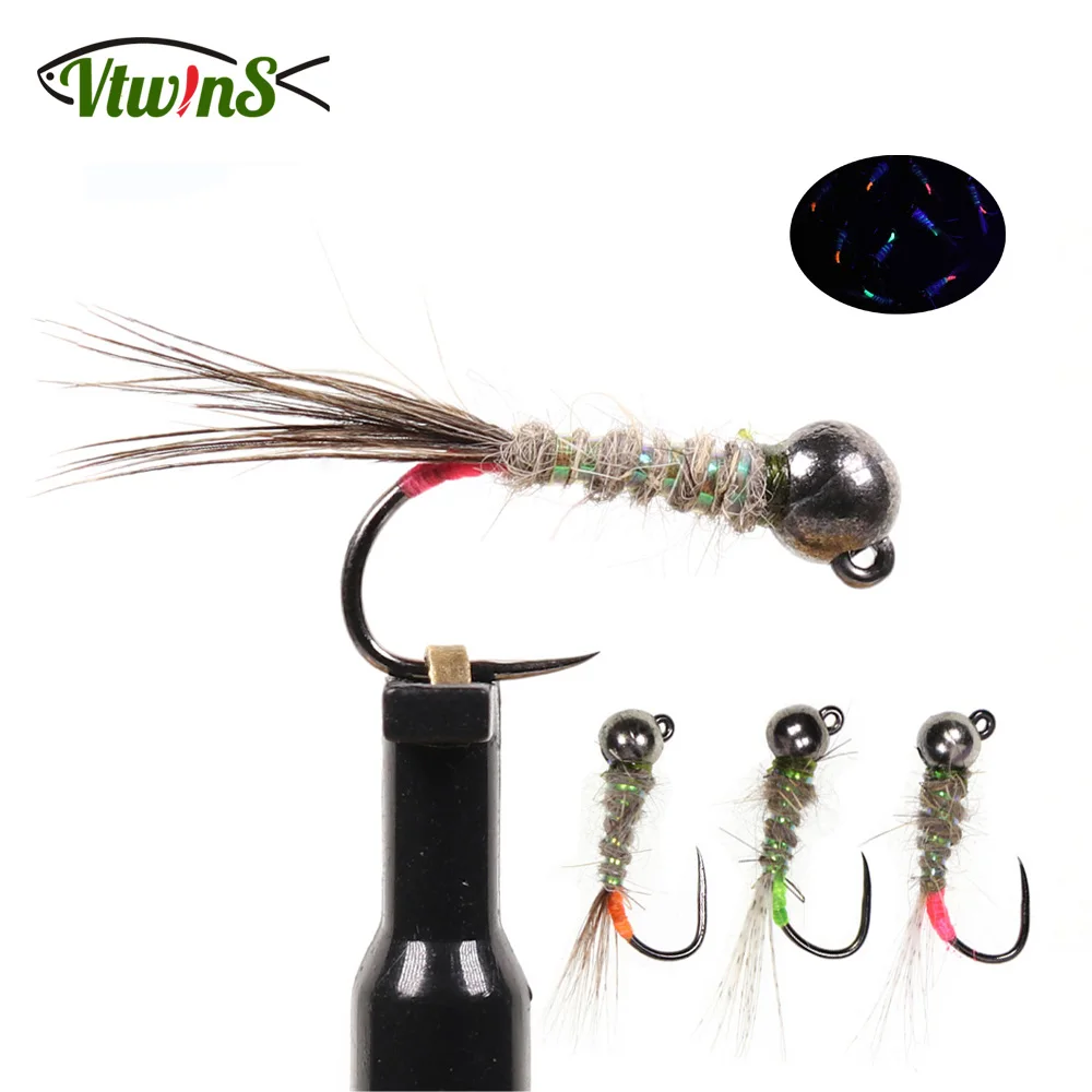 Vtwins 6pcs Tungsten Beadhead Jig Fly Euro Nymph Perdigon Nymphs