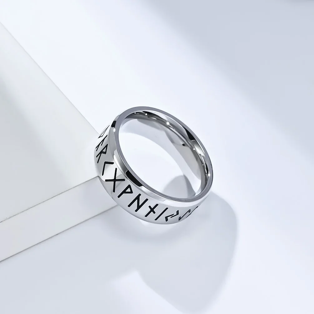 YILUOCD Stainless Steel Viking Runes Ring Nordic Style 24 Runes Powerful Amulets Vintage Odin Norse Couple Jewelry
